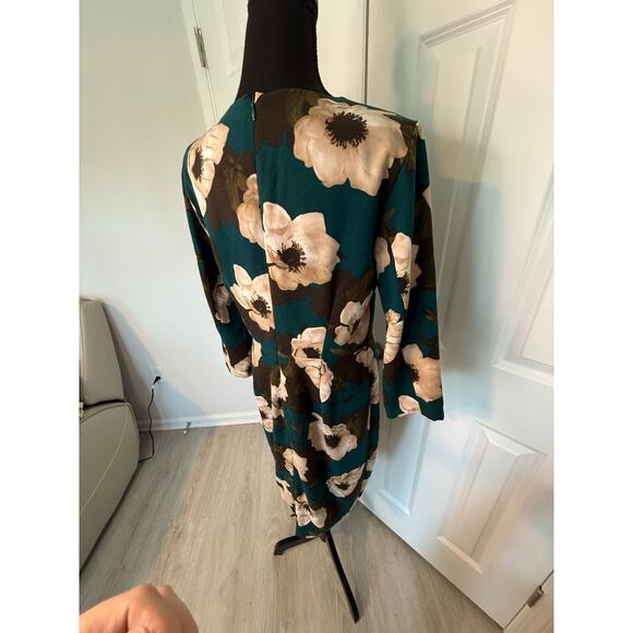 Banana Republic Green Floral Dress Stretch Elegant Women 10 Office Wedding Guest - Picture 8 of 11